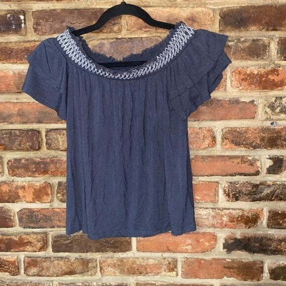 American Eagle Soft & Sexy Blue Flutter Sleeve Smocked Top Women's Size Small - Picture 1 of 7